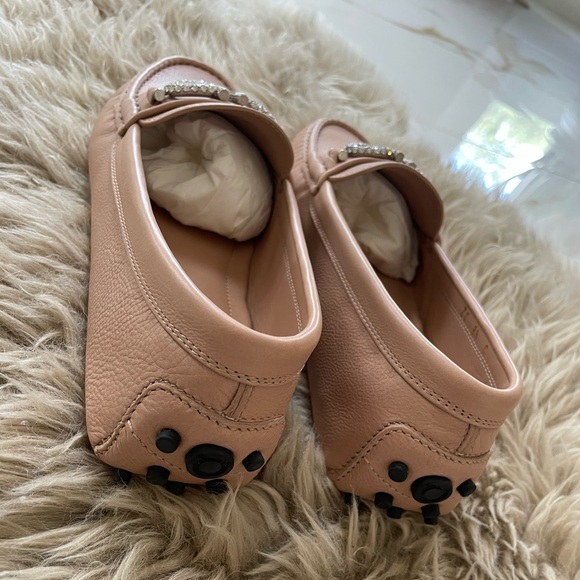 Salvatore Ferragamo Rhinestone Leather Driving Loafers Moccasins Amaretti Blush - Picture 8 of 13